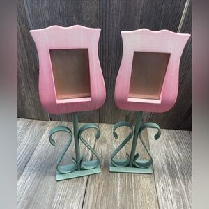VTG Shabby Chic Ceramic Wood Lavender Tulip Picture Frame Lot Of 2 Very Good